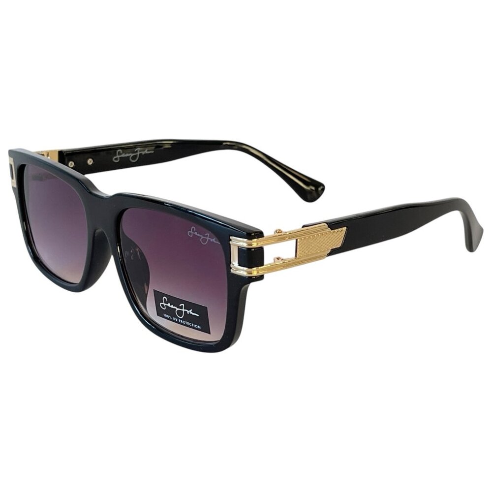 New Sean John Gloss Black & Gold Designer Sunglasses w/ Gradient Tint UV Lenses